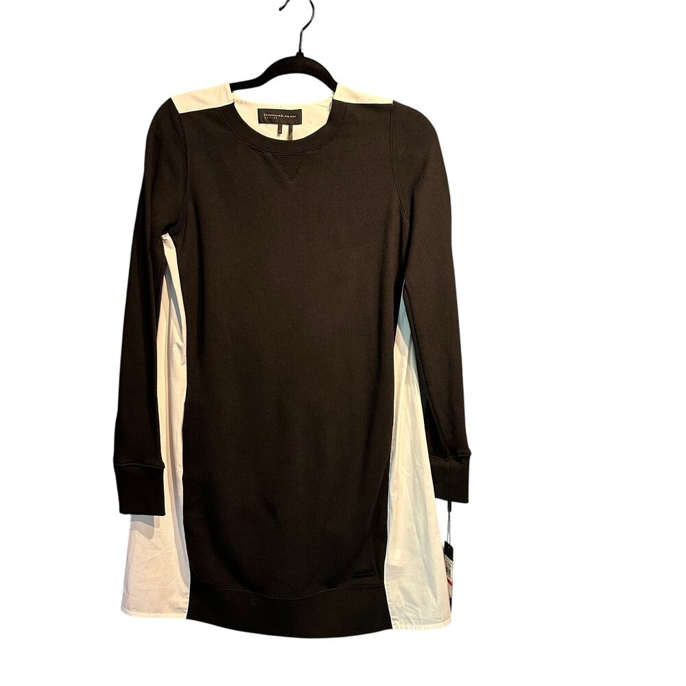 NWT Donna Karan Size XS Sport Dress Black White Long Sleeve Minimalist